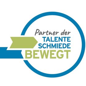 Ein grafisches Logo mit farbigen Elementen und einer Textbotschaft