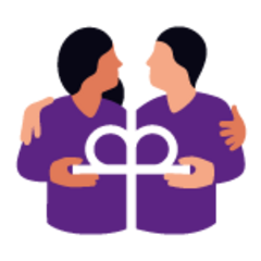 Eine Grafik der Diakonie. 2 Menschen halten ein Kronenkreuz in der Mitte.