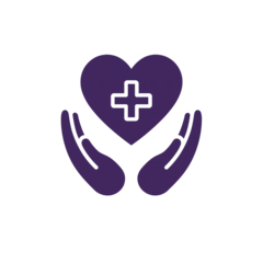 Herz mit Kreuz über zwei schützenden Händen