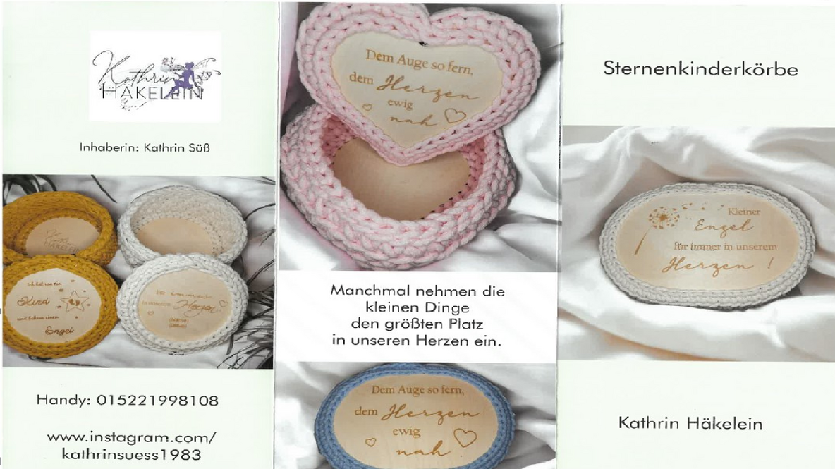 Handgemachte Sternenkinderkörbe aus Baumwolle mit Gravur und Kerzen