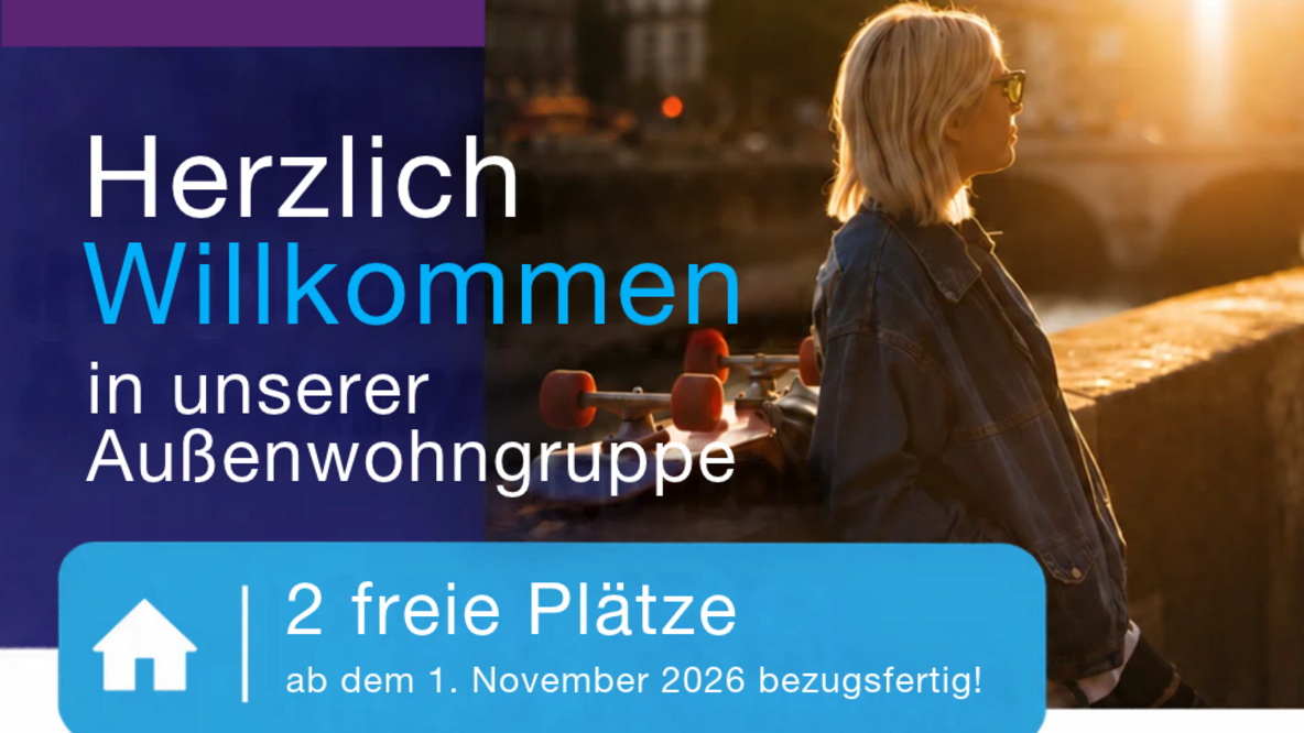 Werbeplakat der Diakonie Erzgebirge für eine Außenwohngruppe mit 2 freien Plätzen ab 1. November 2026, Kontaktdaten von Jonas Neubert.