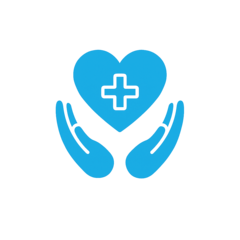 Herz mit Kreuz über zwei schützenden Händen