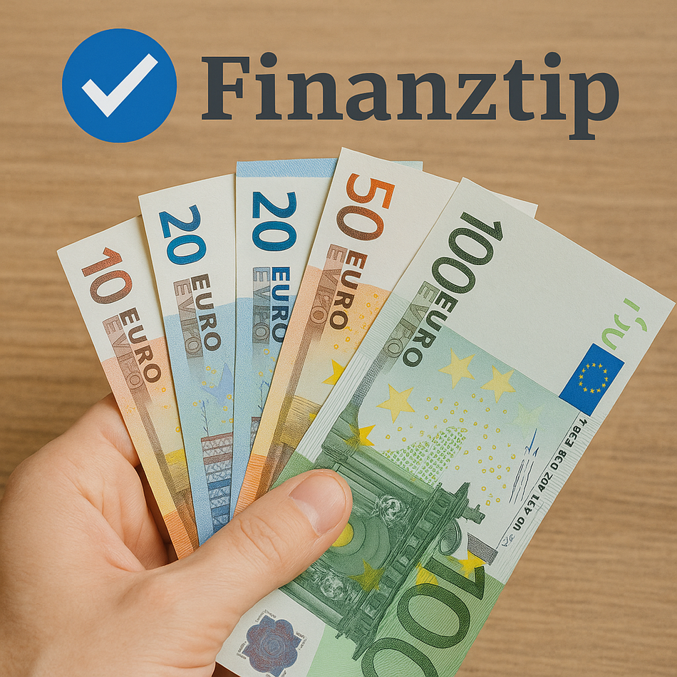 Das Bild zeigt eine Hand, die mehrere Euro-Geldscheine auffächert. Sichtbar sind Scheine im Wert von 10, 20, 20, 50 und 100 Euro. Der Hintergrund ist eine Holzoberfläche.