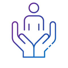 Leuchtendes Symbol zweier Hände, die eine Person halten