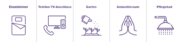 Icons Bett Einzelzimmer, Telefon-TV-Anschluss, Garten, Andachtsraum, Pflegebad