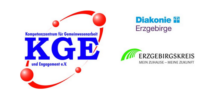 Logos von KGE, Diakonie Erzgebirge und Erzgebirgskreis – Partner für Engagement und Zusammenarbeit