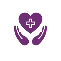 Herz mit Kreuz über zwei schützenden Händen