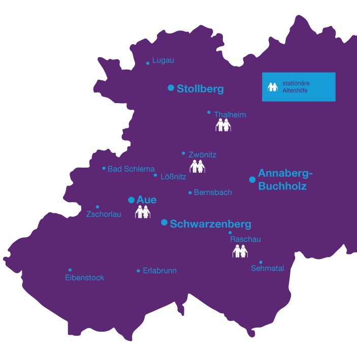 Regionale Standortkarte mit markierten Orten und Informationsfeld.