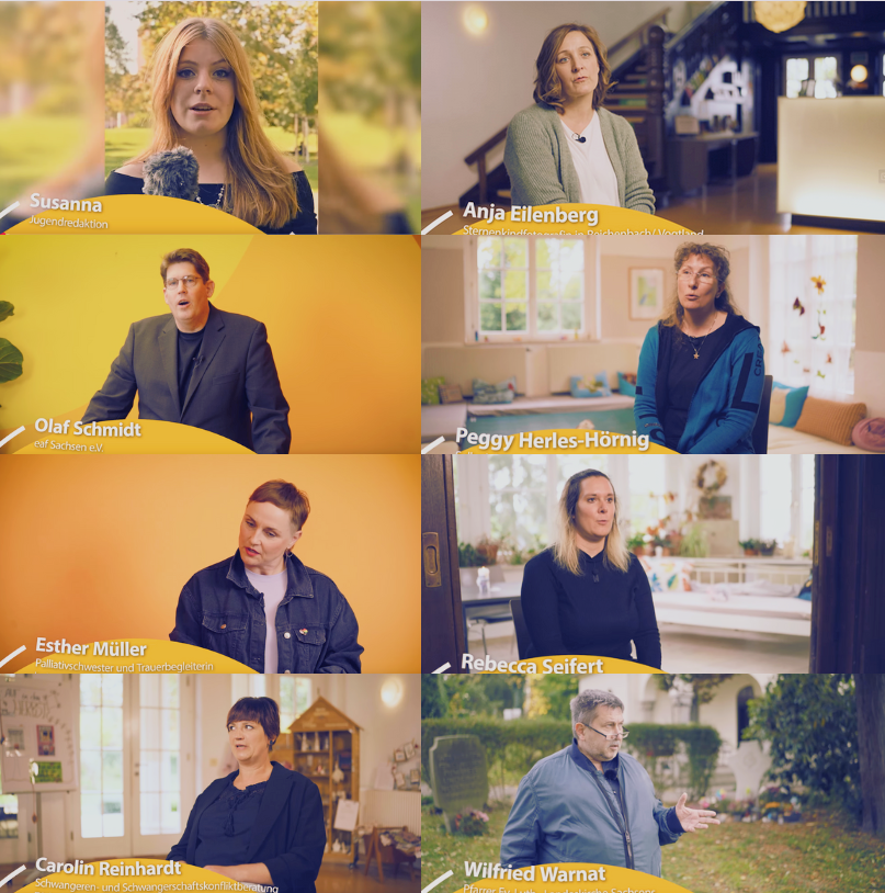Porträtcollage von acht Personen aus sozialen Projekten und Beratungsstellen im Erzgebirge.